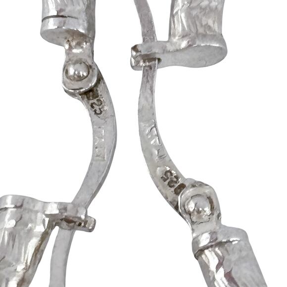 Estate Italy Sterling Silver 925 7cm Textured Hoop Earrings - Picture 5 of 7